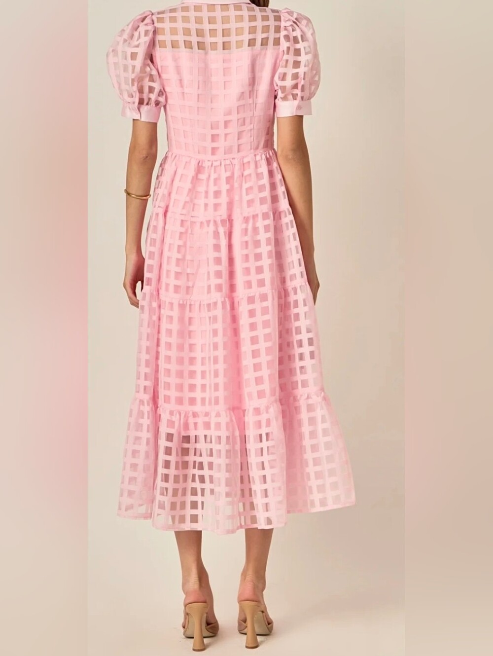 English Factory Pink Tiered Gingham Maxi Dress XS